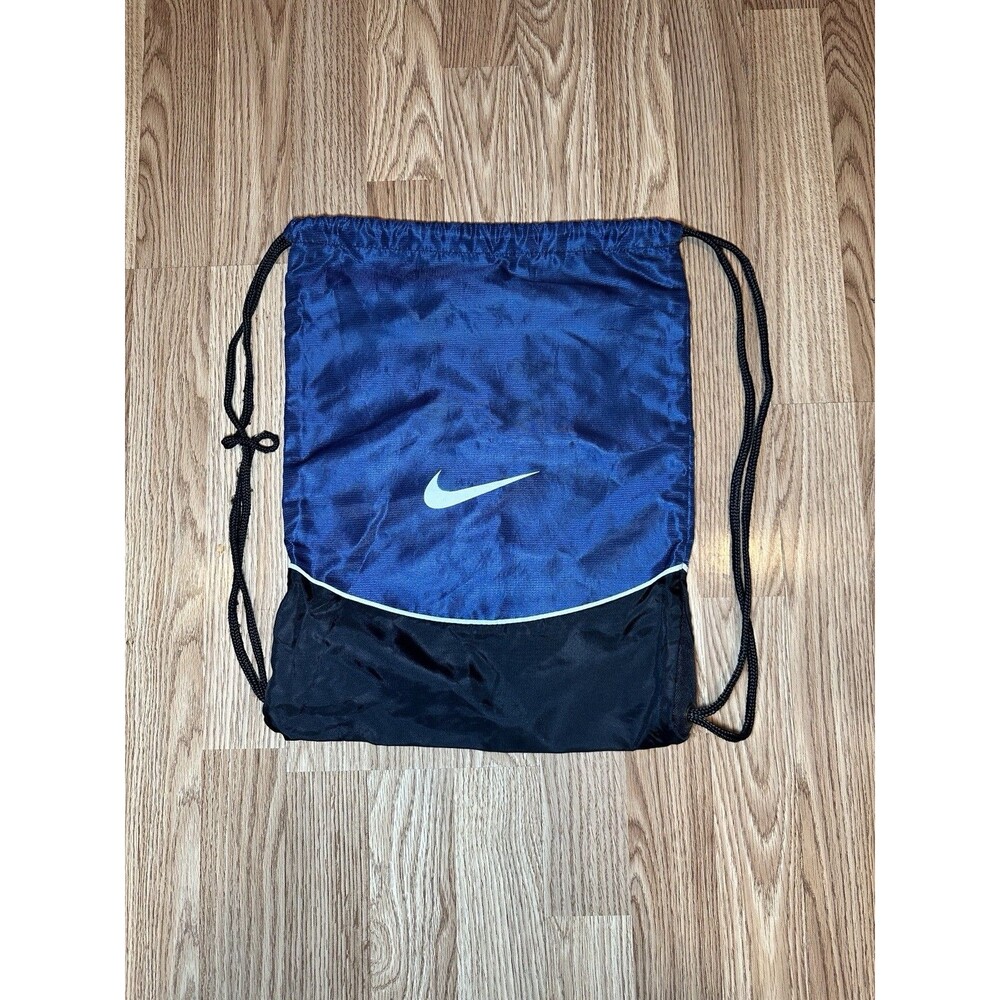 Nike Drawstring Cinch Backpack Blue Black Tote Bag Gym Bag Sportswear